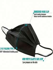 100 Pieces Of BreathEasy Adult Disposable Face Masks - 3-Layer Protective Masks, Black, Breathable And Comfortable, Suitable For Daily Use.