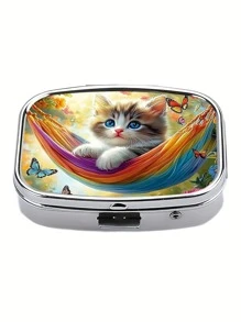 1pc Cute Cat Medicine Pill Box, 2-Compartment Portable Pill Case Wallet Pocket Travel - Practical And Fashionable