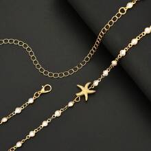1 pieza Cinturón de dama con cadena de imitación de perla de estilo minimalista y de moda boho con decoración de estrella de mar, adecuado para playa, viajes de verano, accesorio de joyería