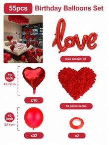 55 pièces/Set Ensemble de ballons en forme de cœur pour la Saint-Valentin - Pétales artificiels rouges + Ballon en feuille d'aluminium rouge en forme de cœur de 18 pouces + Ballons en latex rouges de 10 pouces, Parfait pour la demande en mariage de la Saint-Valentin, la décoration romantique, la décoration d'anniversaire, la décoration de chambre d'hôtel, Veux-tu être ma Valentine - Multicolore - Voir 2