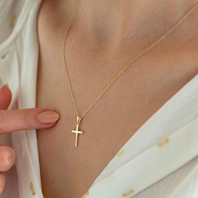 Collar de Cruz de Oro de 18K para Mujeres, Joyería de Cruz Elegante, Collar de Oración Religiosa, Regalo de Joyería de Acero Inoxidable para Ella