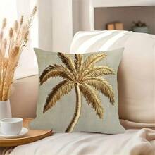 1pc Vintage Gold Palm Tree 2D Print Decorative Throw Pillow Cover, 18x18 Inch - Tropical Beach Style, Suitable For Living Room Sofa Bedroom Decor, Machine Washable, Without Pillow Form