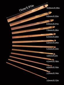 Looen 12 件竹钩针套装，单尖木制织针，DIY 纱线制作工具 - 各种尺寸（3 毫米 - 10 毫米），适用于碎布地毯、地毯编织 - 棕色 - 查看 5