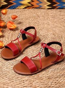 Nuevas sandalias planas de verano para niña, sandalias de moda con hebilla y cuentas para la playa para adolescentes y estudiantes