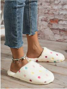 1 Pair Colorful Polka Dot Plush Soft Bottom Bedroom Floor Indoor Home Slippers For Women