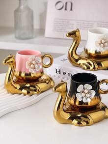 1 Set de taza y platillo de cerámica para café, vajilla para hogar, comedor, sala de estar, regalo ideal para té, café, leche, jugo, adecuado para bodas, fiestas, cumpleaños