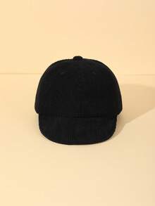 1pc Baby Simple Solid Color Corduroy Sun Ion Hat Baseball Cap, Suitable For Boys And Girls Everyday Use - Black - View 2