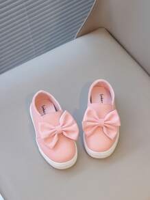1 Pair Girls Bowknot PU Slip-On Cute Flat Children Casual Shoes, Suitable For Spring & Autumn