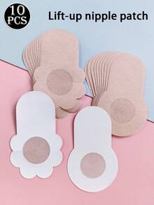 10pcs New Plus Size Reusable Invisible Non-Slip Lifting Bra Tapes For Large Breasts, Anti-Glare Chest Stickers And Sagging Prevention Disposable Stretch Non-Woven Nipple Covers, Diameter - Apricot - View 1
