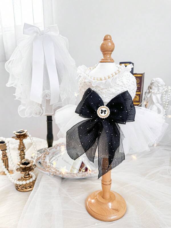 2pcs Pet Clothes Set, Cute Casual Romantic Dress, Scarf, Headband, Necklace For Small Dogs & Cats, Wedding Dress With Veil Accessories
