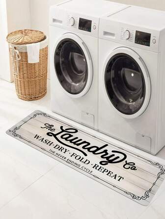 1/2 件洗衣木纹图案地垫 - 防滑洗衣毯 - 时尚字母印花垫 - 柔软可机洗，家居装饰毯，最佳礼物，洗衣装饰毯