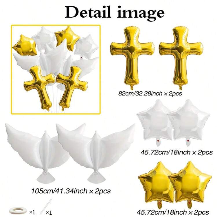 30/37/143/100/2/10/80 piezas Decoraciones de Primera Comunión Cruces de Globos Blancos para Comunión Dios Bendiga Decoraciones de Fiesta de Conmemorativo Cumpleaños Pascua (Dorado) - Multicolor - Añade 12