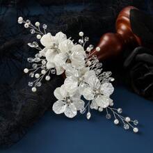 1 Stück Damen Retro Zinklegierung Weiß Muschel Blume Handgefertigt Perlen Kristall Haarkamm, Koreanischer Stil Braut Hochzeitskleid Kopfschmuck