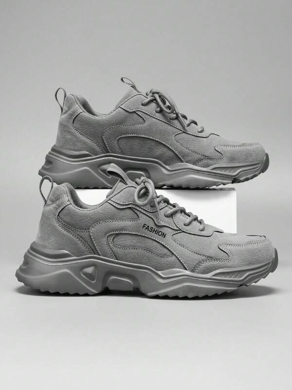 Zapatillas deportivas gruesas de cuero de unicolor vintage con parches y cordones para hombres, versátiles y cómodas para uso diario, casual y deportivo, adecuadas para todas las estaciones, ideas para el Día de San Valentín