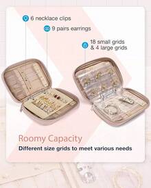 Large Jewelry Travel  Organizer Case For Home Jewelry Organizer Storage Ring Binder Jewelry Bags Clear Jewelry Rolls Zipper Pouch Bag For Necklaces, Earrings, Rings, Bracelets - 01-粉紅色 - 查看 4