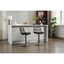 Classic-Set Of 2 Rattan Bar Stool, 360 Swivel Bar Chair, Counter Height Chair With Footrest For Kitchen, Dining Room-7682 - Multicolor - View 4