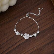 1pc Cute Sweet Cat's Eye Stone Bracelet, Adjustable Niche Design High-End Feel Jewelry - Silver - View 6