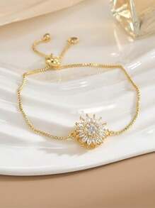 1 pezzo/Collana pendente Bracciale a girasole girante per donna, bracciale a fiori regolabile con strass, bracciale Fidget luccicante e a fiori per polso piccolo, braccialetto per l ansia con cuboidi di zirconia cubica a forma di girasole, gioielli per l umore, accessori per sollievo dall ansia con parte rotante