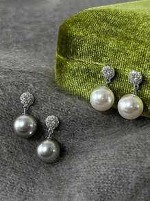 1 Paar glamouröse 925 Sterling Silber Ohrringe mit kubischem Zirkonia & Kunstperle, Partyschmuck Ohrringe für Frauen, Geschenkschmuck