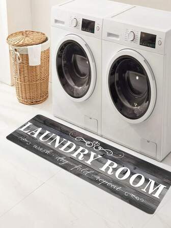 1/2pcs Laundry Wood Grain Design Pattern Floor Mat - Non Slip Laundry Blanket - Fashionable Letter Printed Mat - Soft Machine Washable, Home Decor Blanket, Best Gift, Laundry Decor Blanket