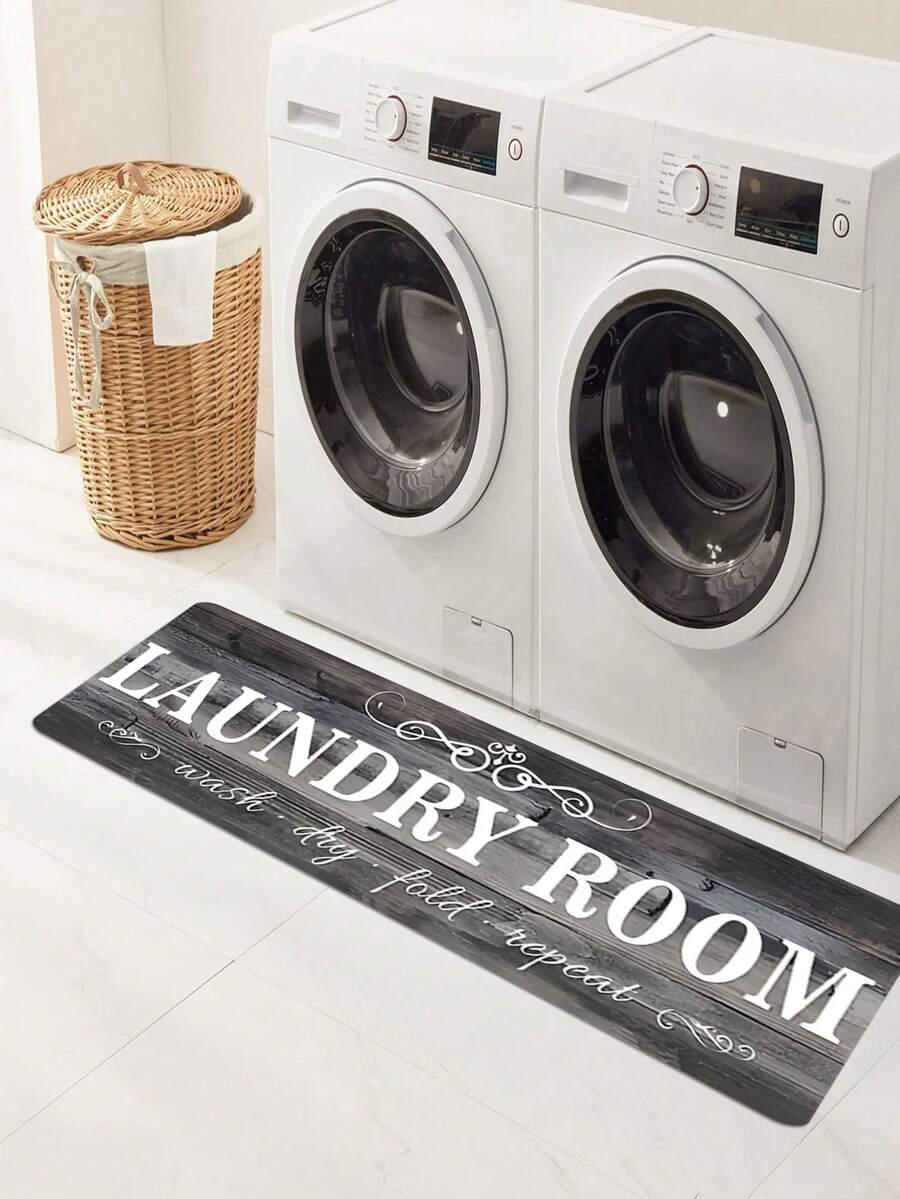 1/2pcs Laundry Wood Grain Design Pattern Floor Mat - Non Slip Laundry Blanket - Fashionable Letter Printed Mat - Soft Machine Washable, Home Decor Blanket, Best Gift, Laundry Decor Blanket