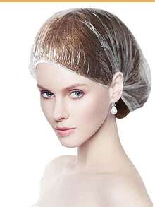 [34CM/13.3英寸]20/50个/套超大一次性透明塑料发油帽透明塑料护发套 | 防水可重复使用沙龙级浴帽，适用于水疗、旅行、染色和烹饪 - 白色 - 查看 6