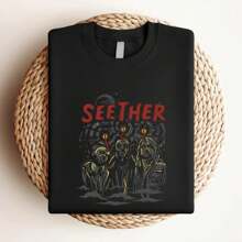 180g Pure Cotton Seether Mind Control T Shirt Licensed Rock N Roll Music Band Tee Black Stretched Streetwear Soft Unisex Stylish Comfortable Fashion Designer Clothes Graphic Versatile Slightly For Women Top For Everyday Wear Breathable Men's Casual Print Round Neck Short Sleeve Summer - Black - View 4