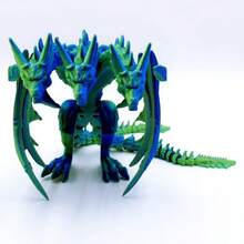 3D 打印龙雕像 - 三头龙，鲜艳的青色、紫色、红色或绿色鳞片 - 灵活的关节适合姿势和运动 - 非常适合幻想家庭办公室装饰和桌面玩具，收藏雕像 | 明亮的龙雕像 | 3D 打印塑料 - 彩色 - 查看 8