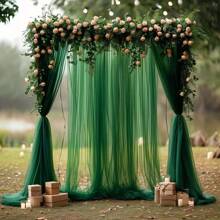 Romantic Moss Green Polyester Mesh Wedding Backdrop Curtain - Party Transparent Curtain, Suitable For Wedding, Birthday, Bachelorette Party, Anniversary, Thanksgiving, Stage Decoration, Etc. - No Feathers, No Power Supply - Indoor & Outdoor Use, Perfect For Thanksgiving