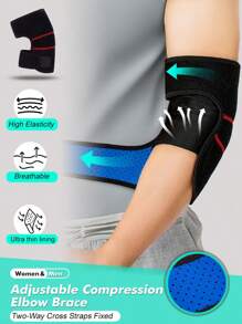 1 Pc - Adjustable Compression Elbow Brace, Two-Way Cross Fixed Elbow Support, Sports Arm Brace For Tennis, Golf, Badminton, Weightlifting, Daily Fitness, Basketball, Black, Men & Women Gym Gym Accessories Coderas