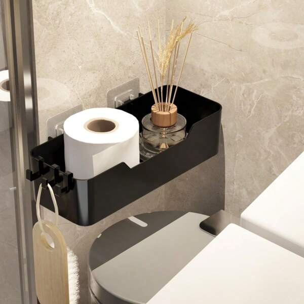 1 Multifunctionele opbergdoos zonder boorgaten, gemaakt van ABS-materiaal, gemakkelijk schoon te maken en te demonteren, opbergdoos voor cosmetica | Opbergdoos voor toiletpapier en aromatherapie in de badkamer, geschikt voor badkamer, keuken en slaapkamer