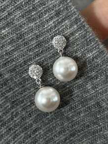 1 Paar glamouröse 925 Sterling Silber Ohrringe mit kubischem Zirkonia & Kunstperle, Partyschmuck Ohrringe für Frauen, Geschenkschmuck