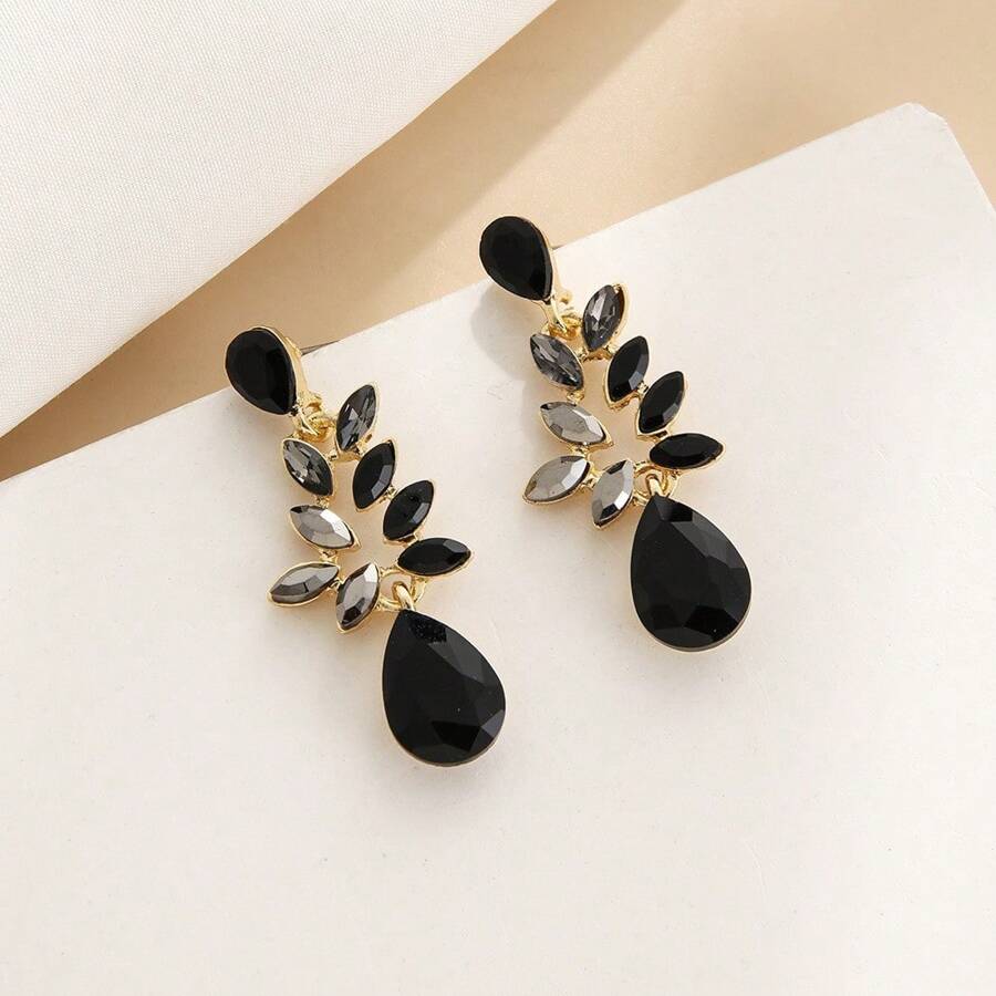 1pc Fully Rhinestone Earrings, Elegant Geometric Zinc Alloy Earrings For Women