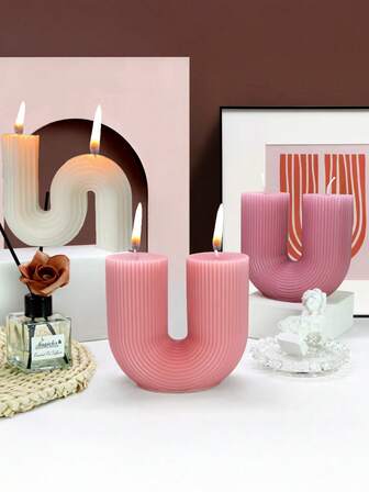 1 شمعة معطرة، بشكل حرف U، ديكور منزلي، إكسسوار مكتب/حمام/طاولة مكتب، بتصميم هندسي، ذات رائحة عطرية حتى من دون إشعالها، رائعة كهدية عيد ميلاد أو هدية عيد الأم أو ديكور حفل زفاف أو هدية عيد الأب