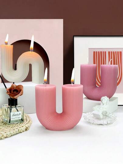 1 شمعة معطرة، بشكل حرف U، ديكور منزلي، إكسسوار مكتب/حمام/طاولة مكتب، بتصميم هندسي، ذات رائحة عطرية حتى من دون إشعالها، رائعة كهدية عيد ميلاد أو هدية عيد الأم أو ديكور حفل زفاف أو هدية عيد الأب