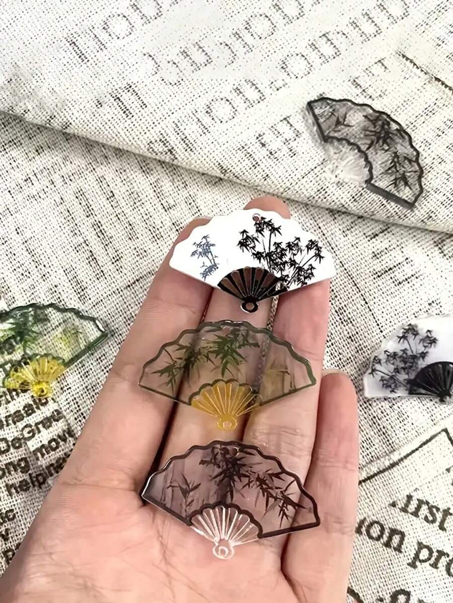 10pcs Chinese Retro Double-Sided Printed Double-Hole Ceiling Fan Accessories Willow Leaves, Plum Blossom DIY Acrylic Handmade Fan Bracelet Pendant