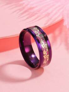 1pc 8mm Stylish Diagonal Dragon Pattern Stainless Steel Ring, Versatile - Multicolor - View 15
