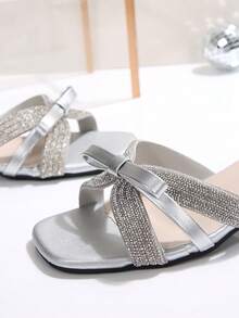 صنادل كعب سميك مرصعة بالراين للنساء، كعب عالي على الطراز الفرنسي مناسبة للمواعدة والتسوق والحفلات والولائم في الصيف والخريف