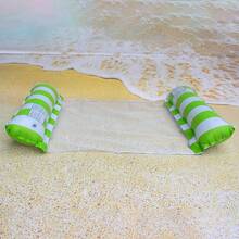1pc Green Striped Inflatable Floating Bed, Foldable Backrest Swimming Pool Float, Multifunctional Lounger Hammock - Green - View 3