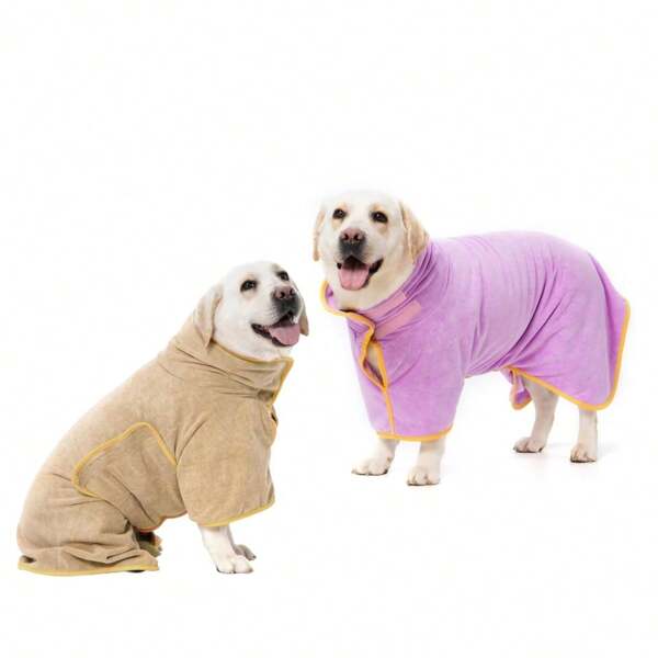 1 Pc Adjustable Dog Bathrobe Towel Dog Drying Coat-Dry Fast Dog Bag, Warm Keeping Fast Drying Super Absorbent Pet Dog Cat Bath Robe Towel (Purple, Khaki)