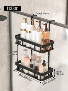1/2/3-Tier Bathroom Storage Rack, Hanging Shower Caddy, Non-Swaying, Rust-Proof, With Shampoo, Soap And Bathroom Accessories Hooks Back To School Bathroom Accessories - Black - View 3