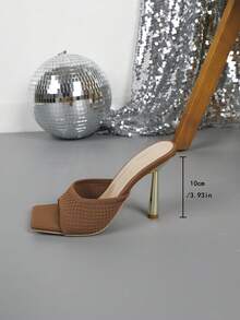 1 Pair Fashion Strap High Heel Sandals, Stylish Slip-On Mules For Outdoor Wear - Khaki - View 3