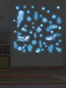 1 Set Underwater World Luminous Stickers, Glowing In The Dark, Suitable For Living Room, Bedroom, Background Wall, Wall Decoration, Home Decoration Room Decor Wall Sticker