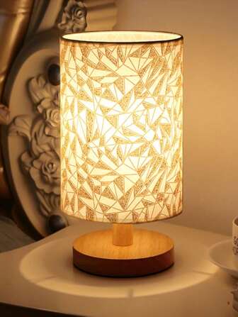 1 件亚麻灯，现代北欧木质框架，暖色 LED 灯，USB 供电，创意床头灯，适用于卧室、客厅、餐厅、书房