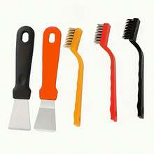 5pcs Kitchen Cleaning Tool Set - Hand-Held Multi-Surface Brush And Scraper For Stove, Range Hood And Dirt Removal - Durable Nylon, Iron, Brass Wire Brush Combo - For Home And Outdoor Use
