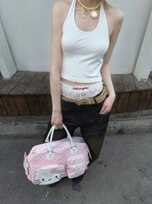 Sanrio 1pc Sanrio Hello Kitty Pink PU Sports Gym Bag, Large Capacity Travel Luggage Bag, Utility Tote, Zipper Closure, Ideal Gift For Travel, Outdoor Sports, Fitness, Street Shooting