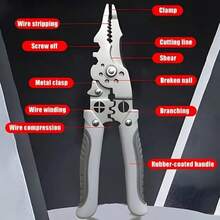 8.5" Multi-Functional Stainless Steel Wire Cutter And Stripper Plier - Industrial Grade, Metal With Serrated Grip, For Cutting, Stripping, Crimping - Suitable For Household And Professional Use, Professional-Grade Jaws | Serrated Grip | Metal Cutter