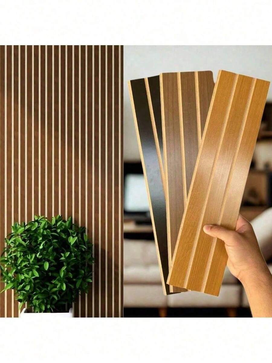 Self-Adhesive MDF Slat With Wall Covering Adhesive Plates 45x11 - Brown - View 1