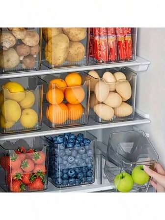 6pcs Transparent Plastic Refrigerator Organizer Set - Clear Freshness-Keeping Storage Containers For Kitchen & Dining, Ideal For Fruits, Vegetables, Snacks & Seasonings, Fridge Organizers And Storage