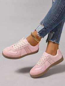 Women's Casual Sneakers, Light And Comfortable, Non-Slip Rubber Sole, Round Toe, Lace-Up, Pink Flat Leisure Shoes, Suitable For All Seasons - Pink - View 4